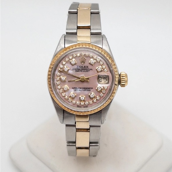 Women’s Rolex Datejust Pink Mother of Pearl Diamond 18k Yellow Gold /Steel Watch - Picture 6 of 10